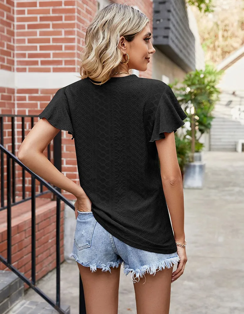 Plain V Neck Loose Double-layer Short-sleeved T-shirt