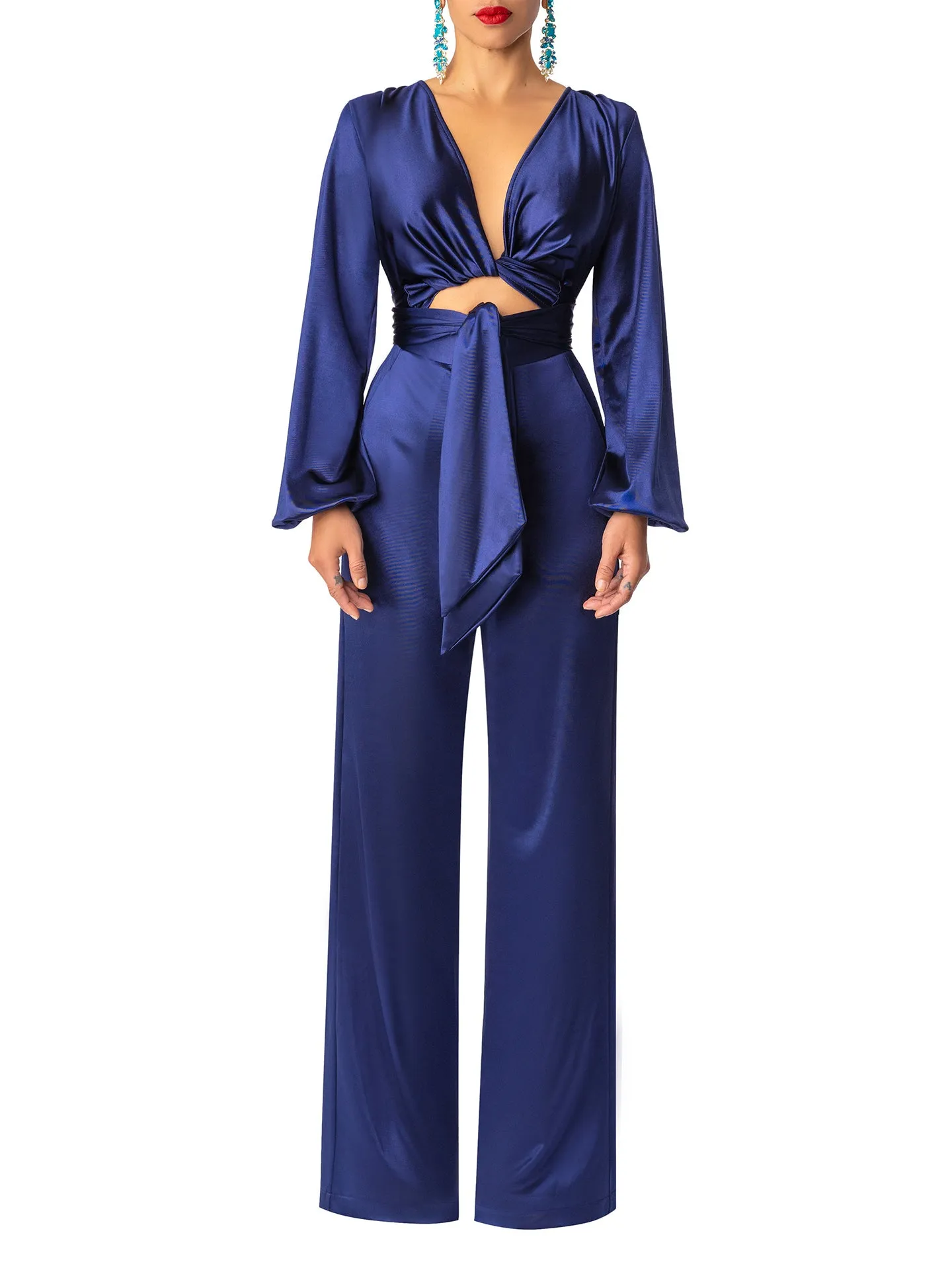 "Sapphire" Navy Front Tie Jumpsuit