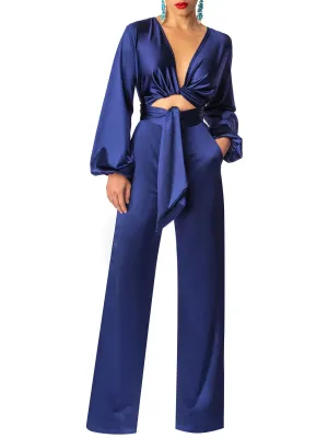 "Sapphire" Navy Front Tie Jumpsuit