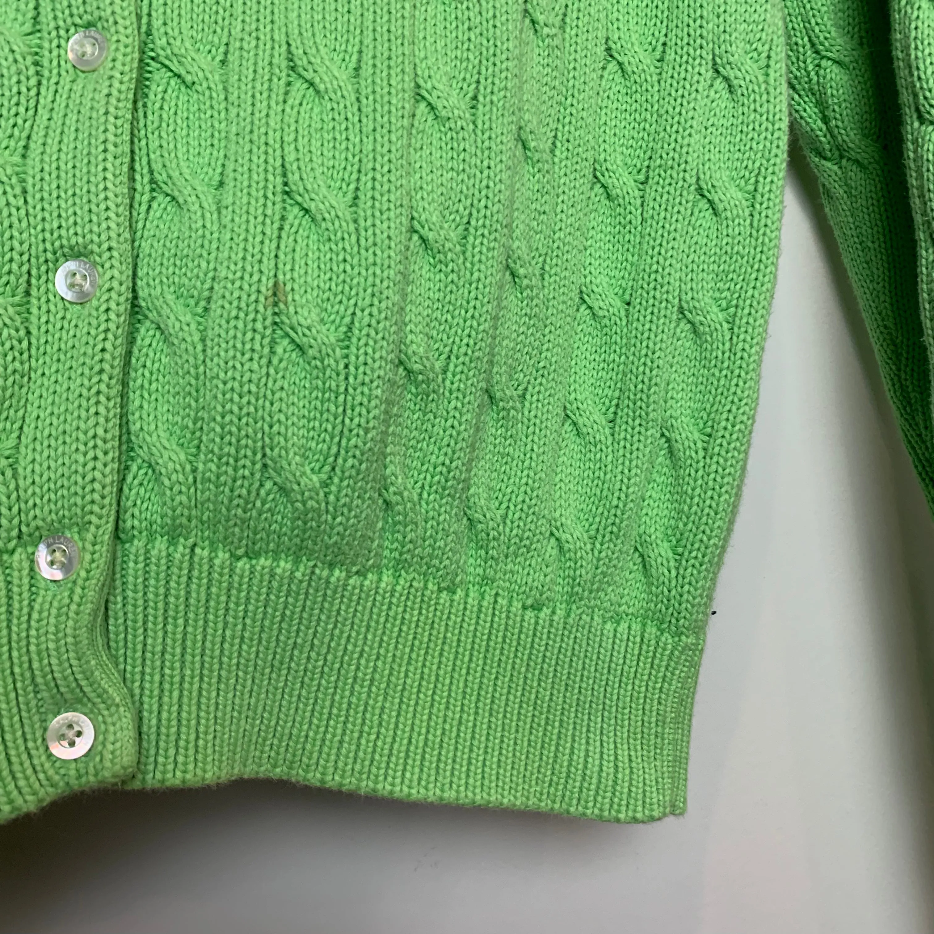 Ralph Lauren Sport Green Cable-Knit Cotton Cardigan Medium