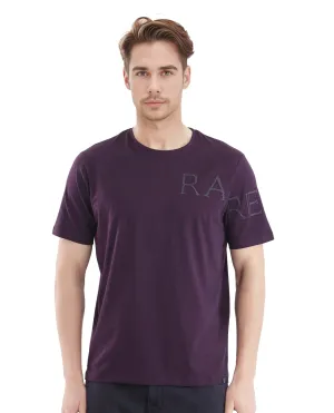 Rare Rabbit Men's Neilo-1 Dark Purple Cotton Lycra Fabric Short Sleeve Crew Neck Graphic Print T-Shirt