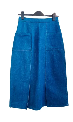 RENT Vintage Dark Denim Pleat Midi Skirt