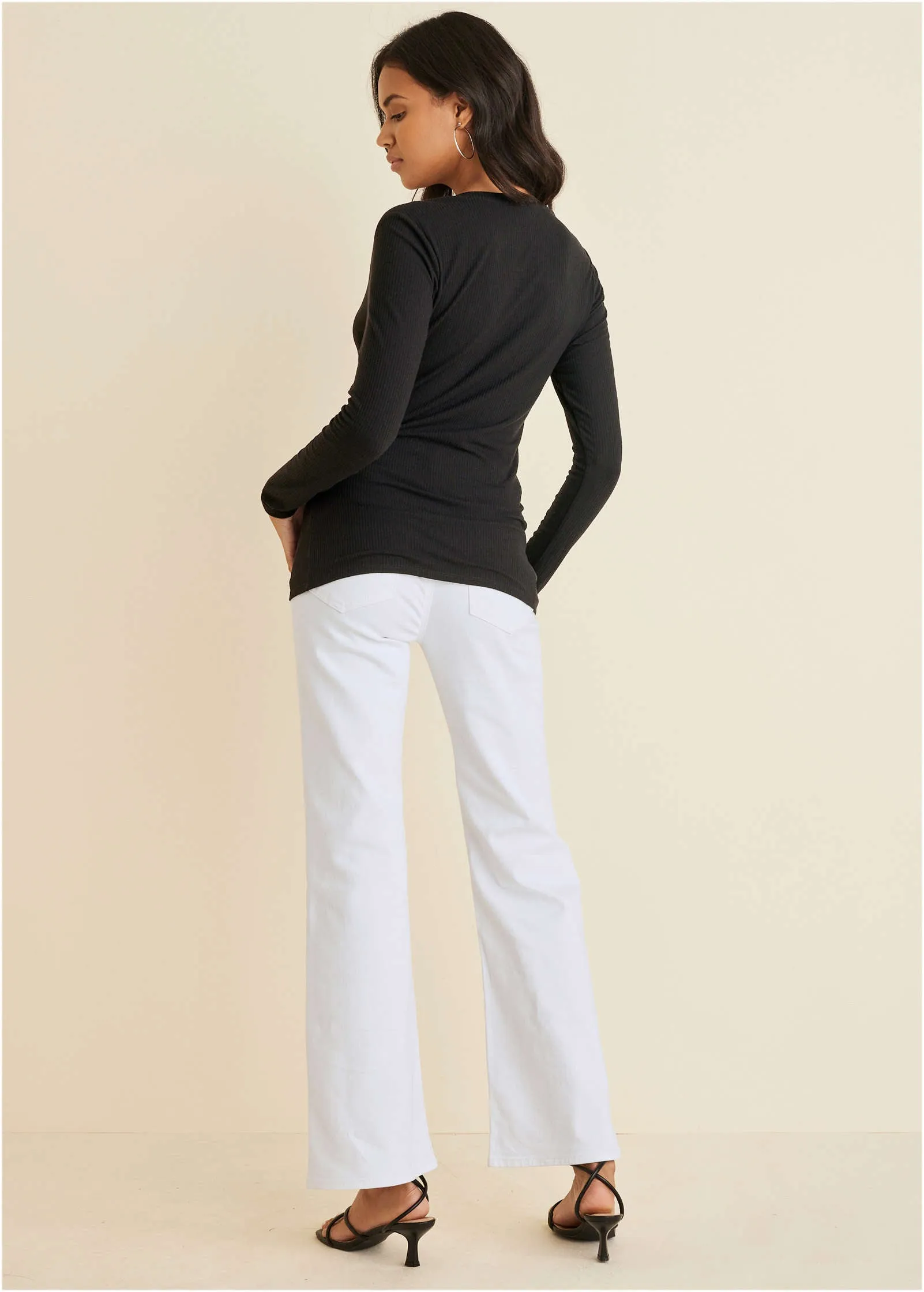 Ribbed Long Sleeve V-Neck - Black