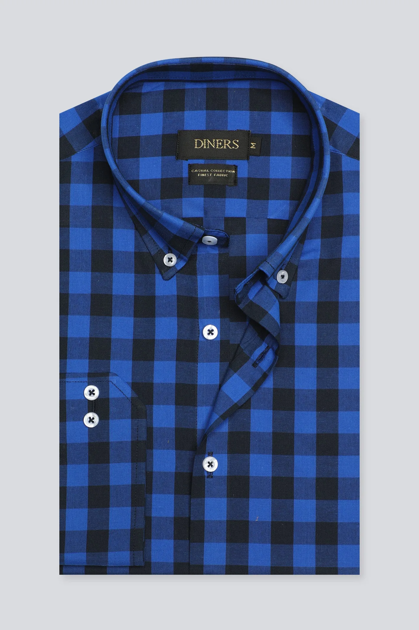 Royal Blue Gingham Check Casual Shirt