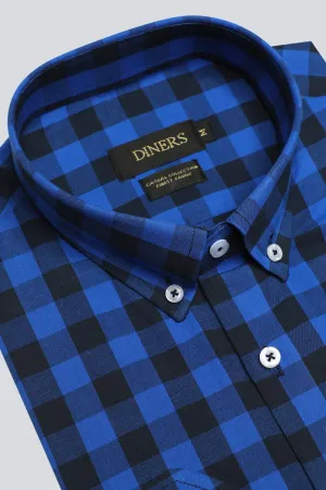 Royal Blue Gingham Check Casual Shirt