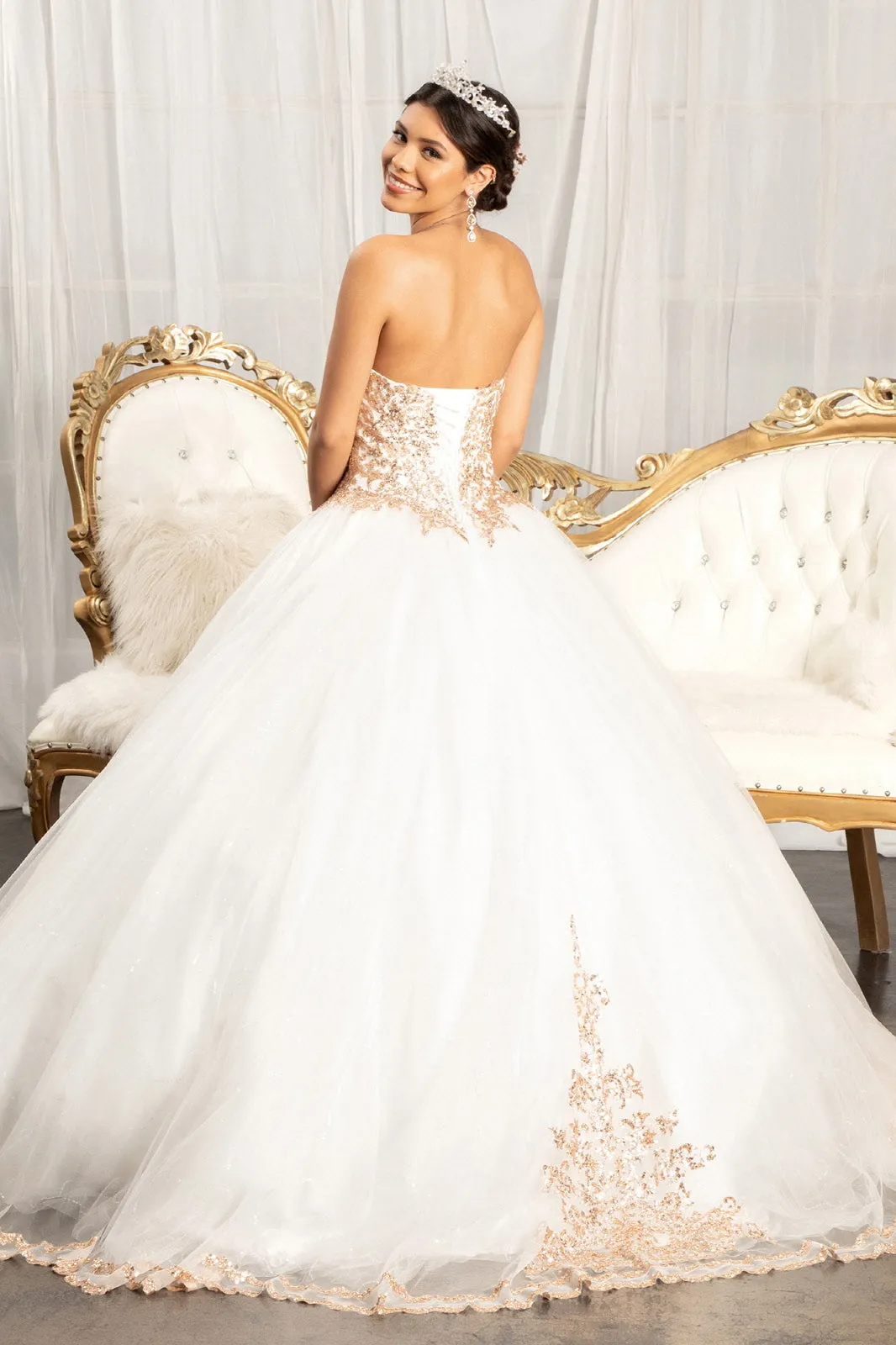 Sequin and Glitter Embellished Sweetheart Quinceanera Dress GLGL1973