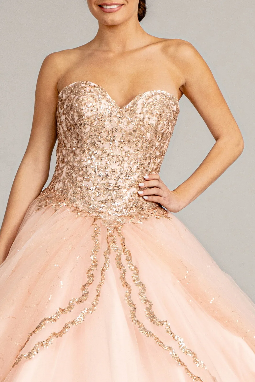 Sequin and Glitter Embellished Sweetheart Quinceanera Dress GLGL1973