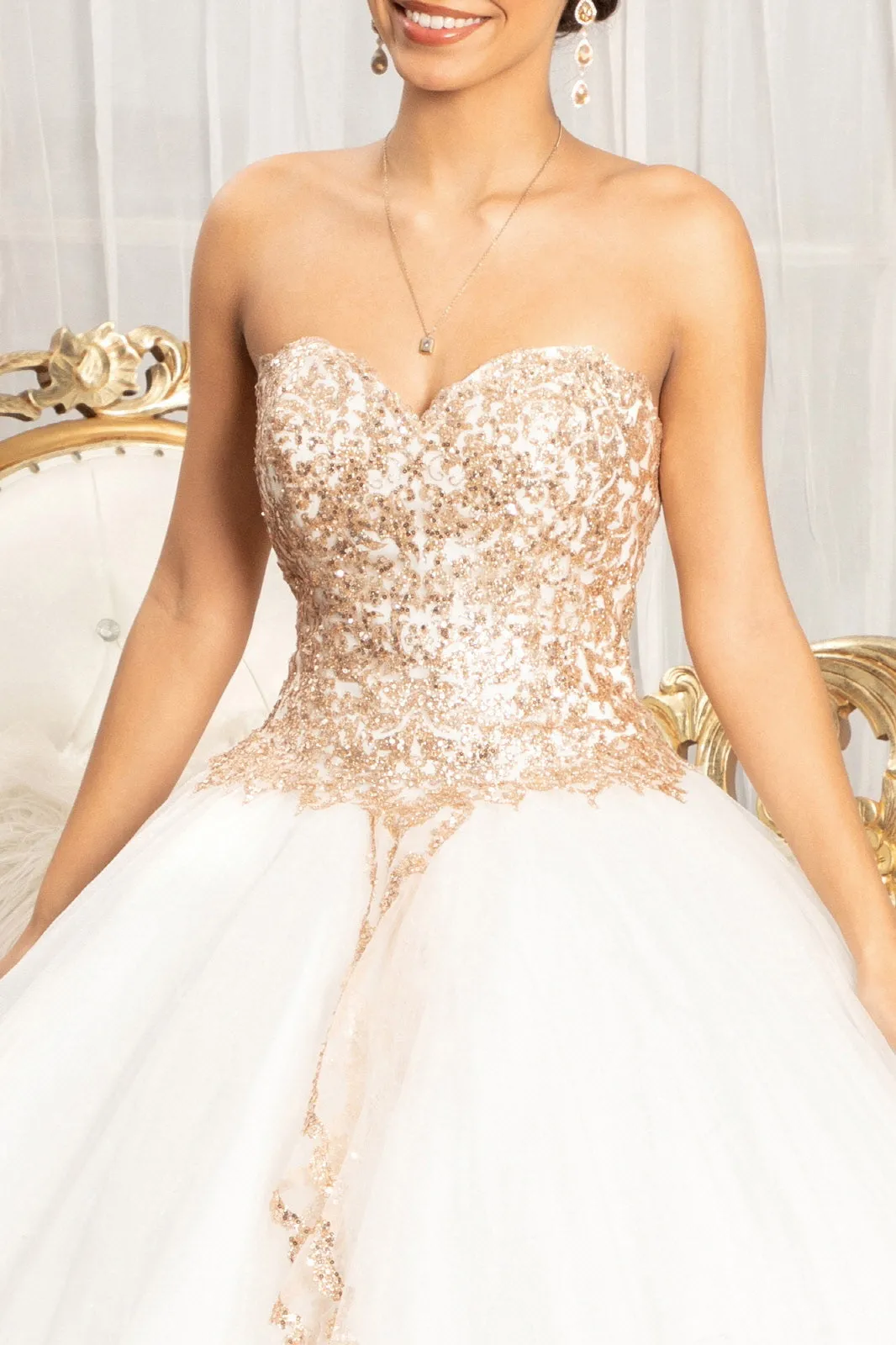 Sequin and Glitter Embellished Sweetheart Quinceanera Dress GLGL1973