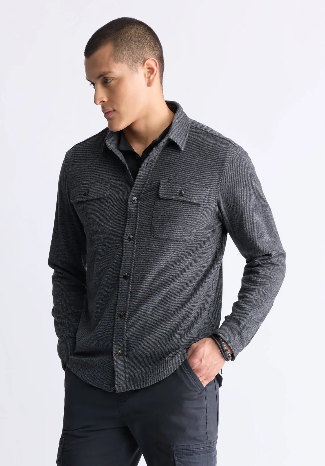 Sigge Men's Long-Sleeve Blanket Shirt with Chest Pockets, Charcoal - BM24460