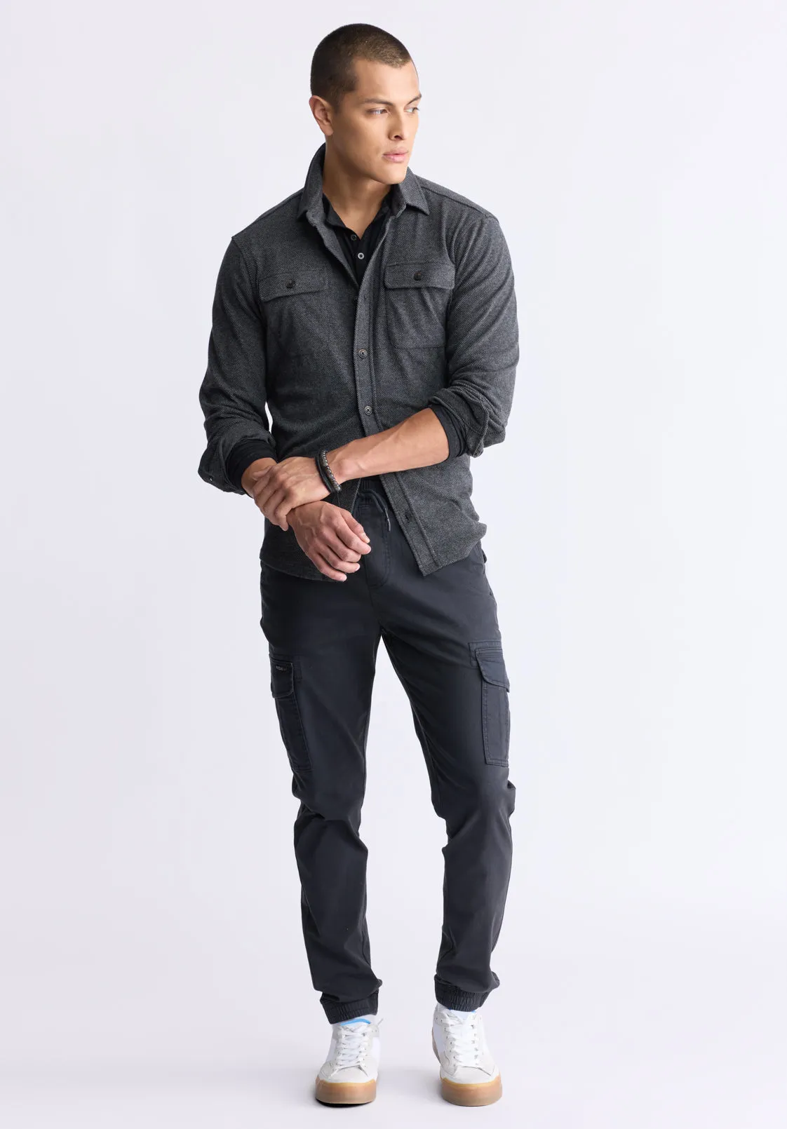 Sigge Men's Long-Sleeve Blanket Shirt with Chest Pockets, Charcoal - BM24460