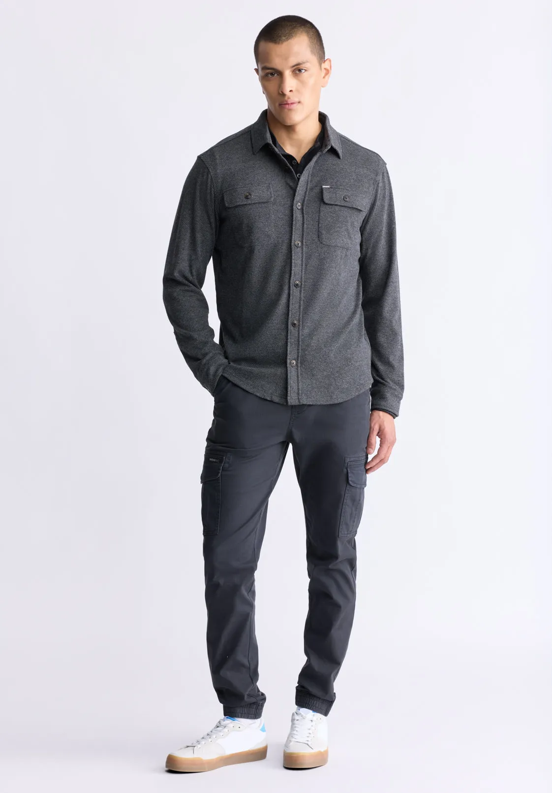 Sigge Men's Long-Sleeve Blanket Shirt with Chest Pockets, Charcoal - BM24460
