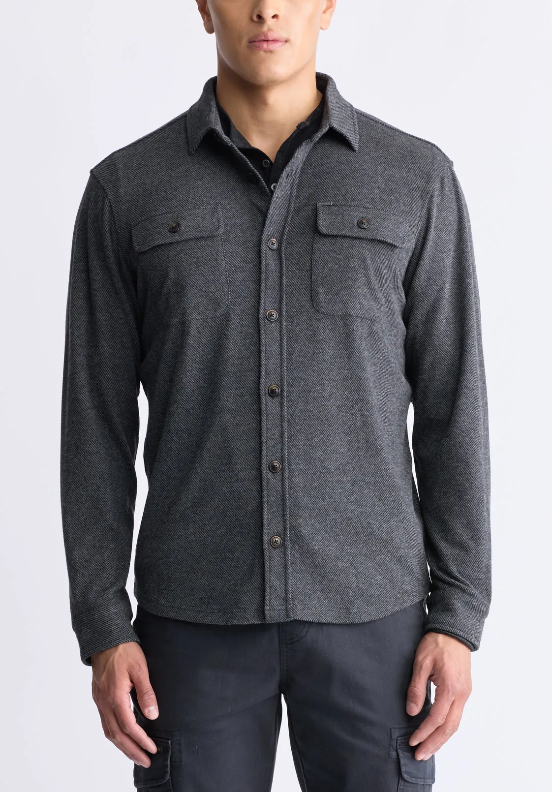 Sigge Men's Long-Sleeve Blanket Shirt with Chest Pockets, Charcoal - BM24460