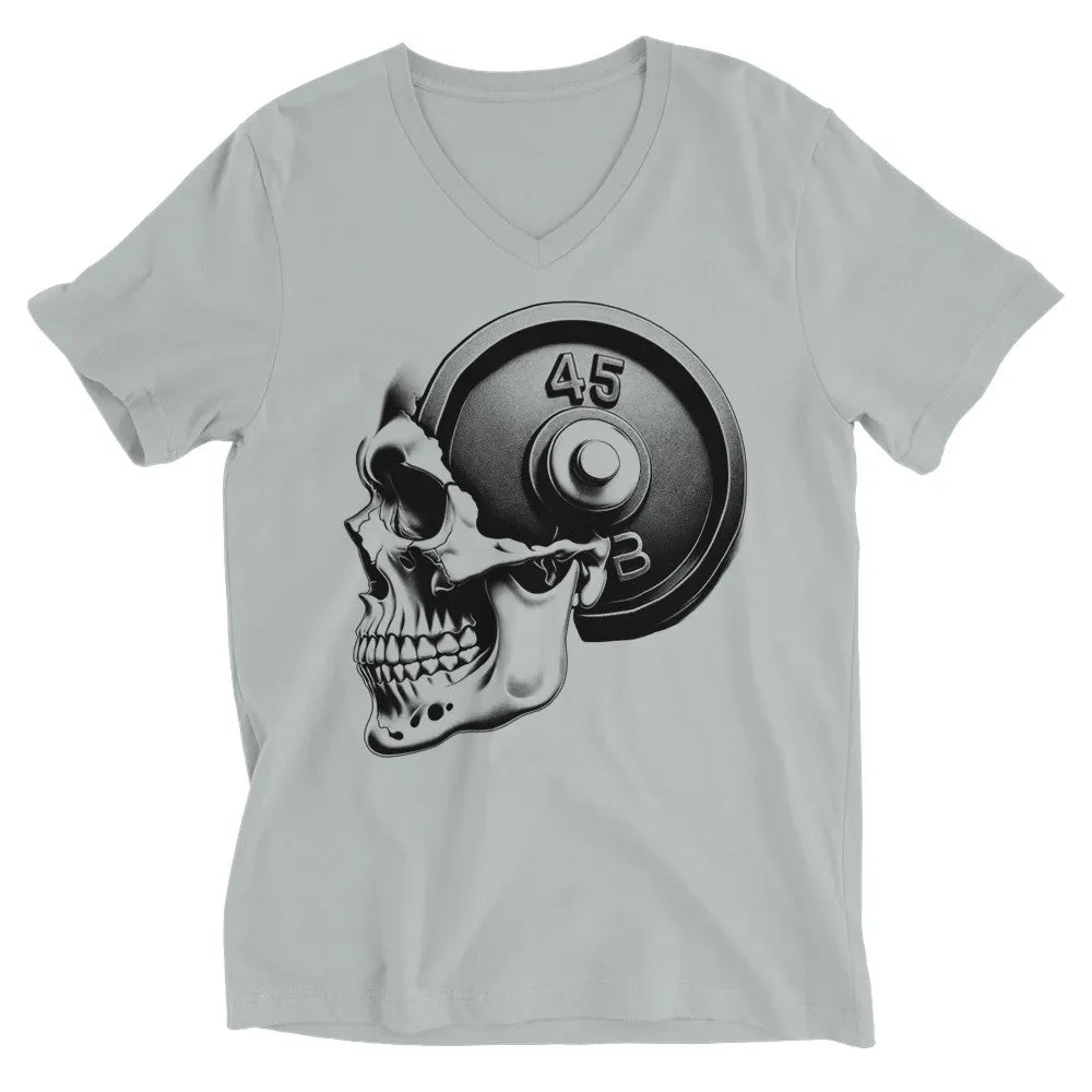 Skull Weightlifting Unisex V-neck T-Shirt