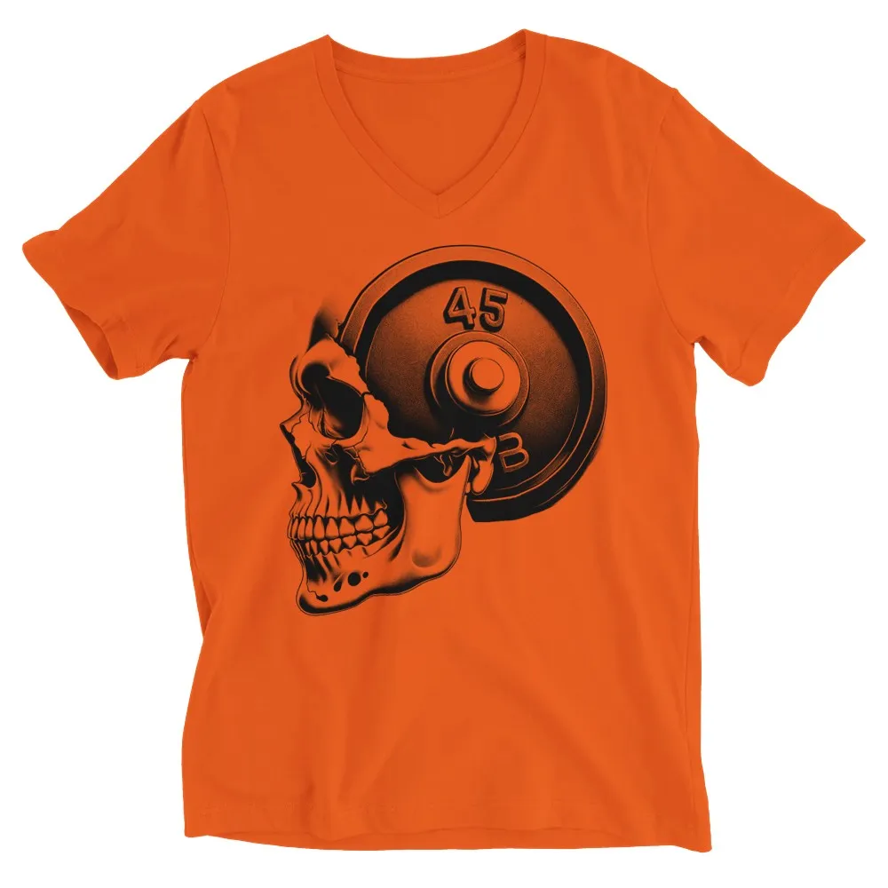 Skull Weightlifting Unisex V-neck T-Shirt