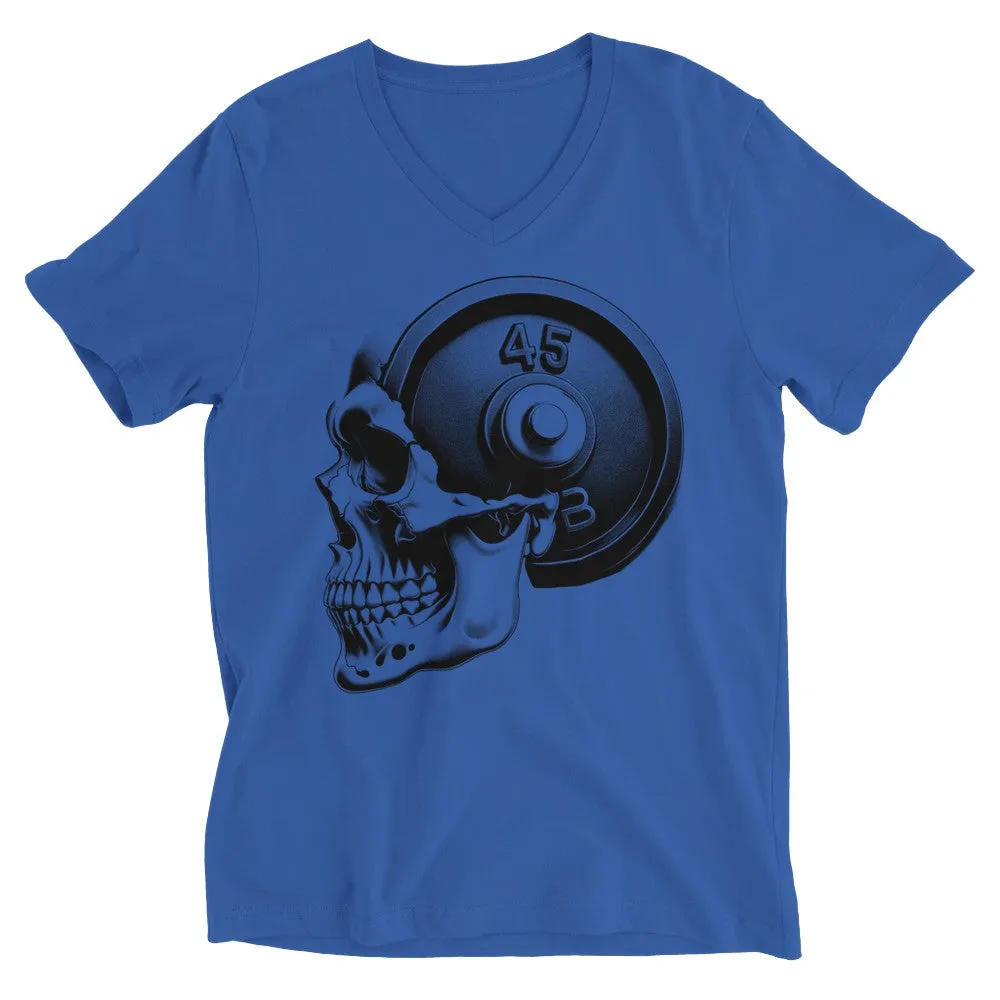 Skull Weightlifting Unisex V-neck T-Shirt