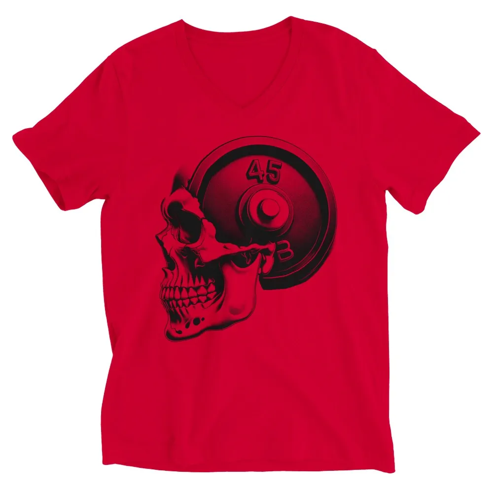 Skull Weightlifting Unisex V-neck T-Shirt