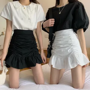Solid A-Line Ruffles Mini Skirt