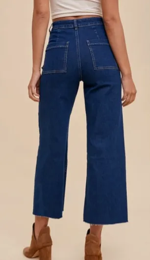 Stretch High Rise Wide Leg Cropped Denim Jean