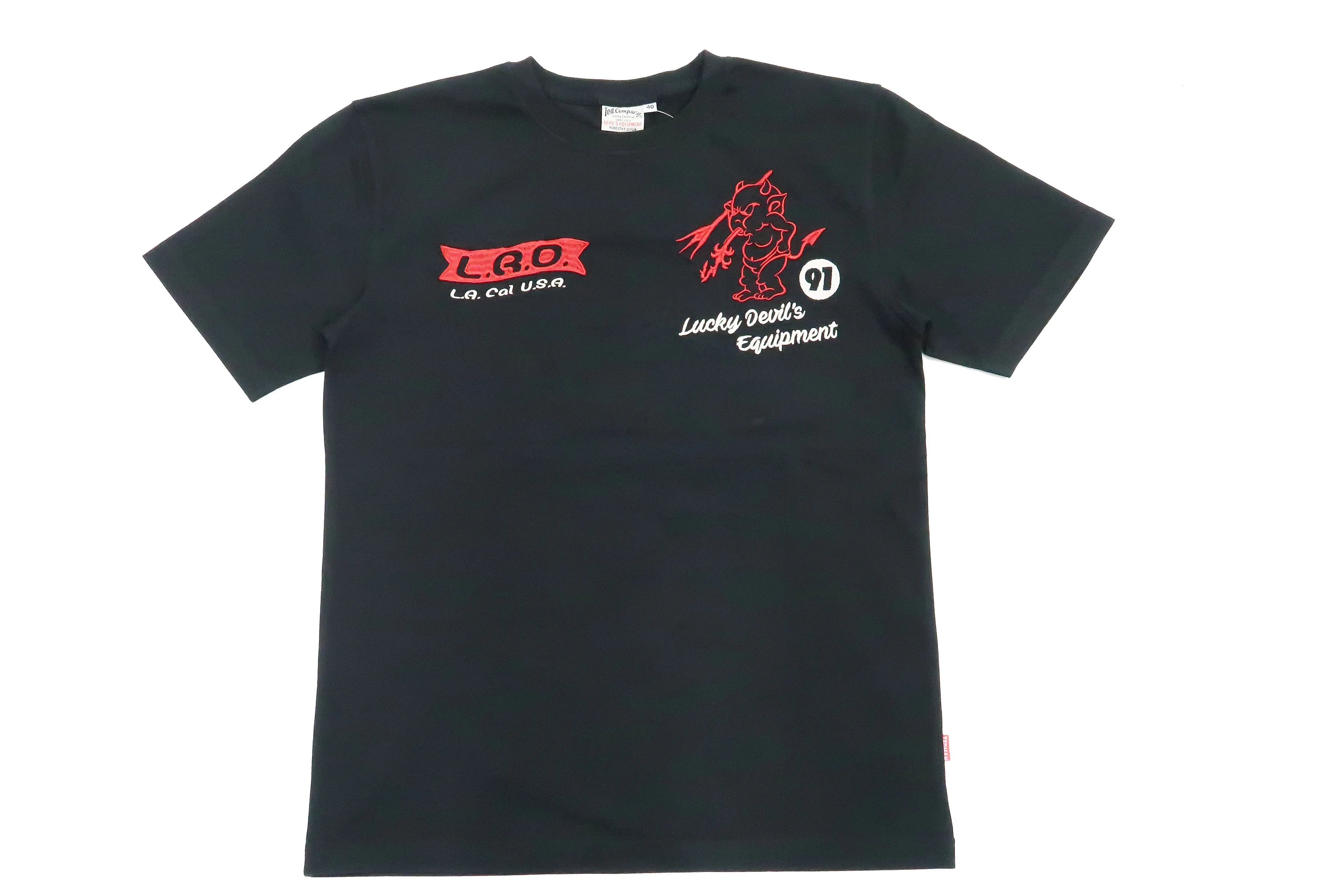 Tedman Embroidered T-Shirt Men's Lucky Devil Graphic Short Sleeve Tee Efu-Shokai TDSS-548 Black