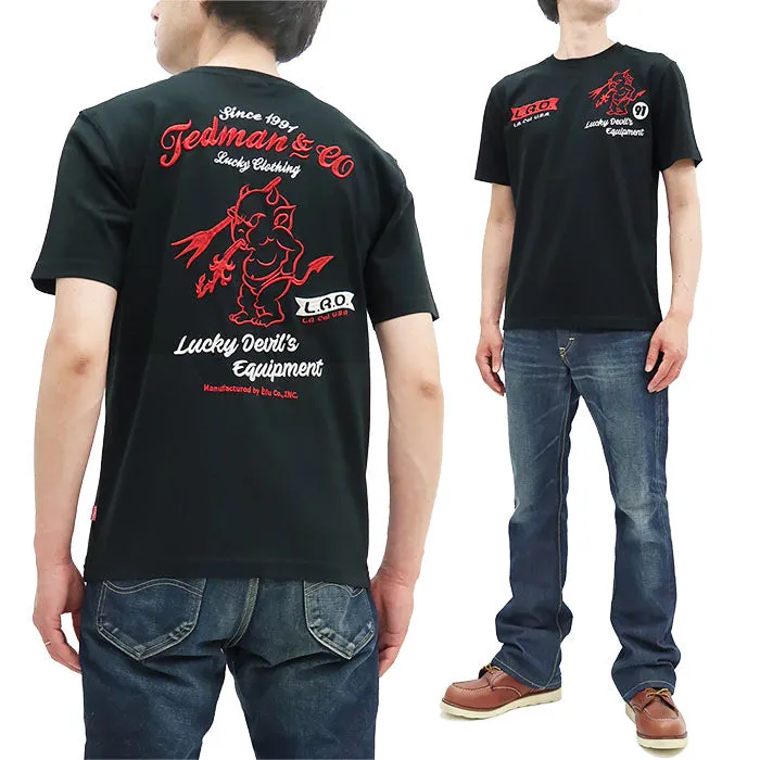 Tedman Embroidered T-Shirt Men's Lucky Devil Graphic Short Sleeve Tee Efu-Shokai TDSS-548 Black