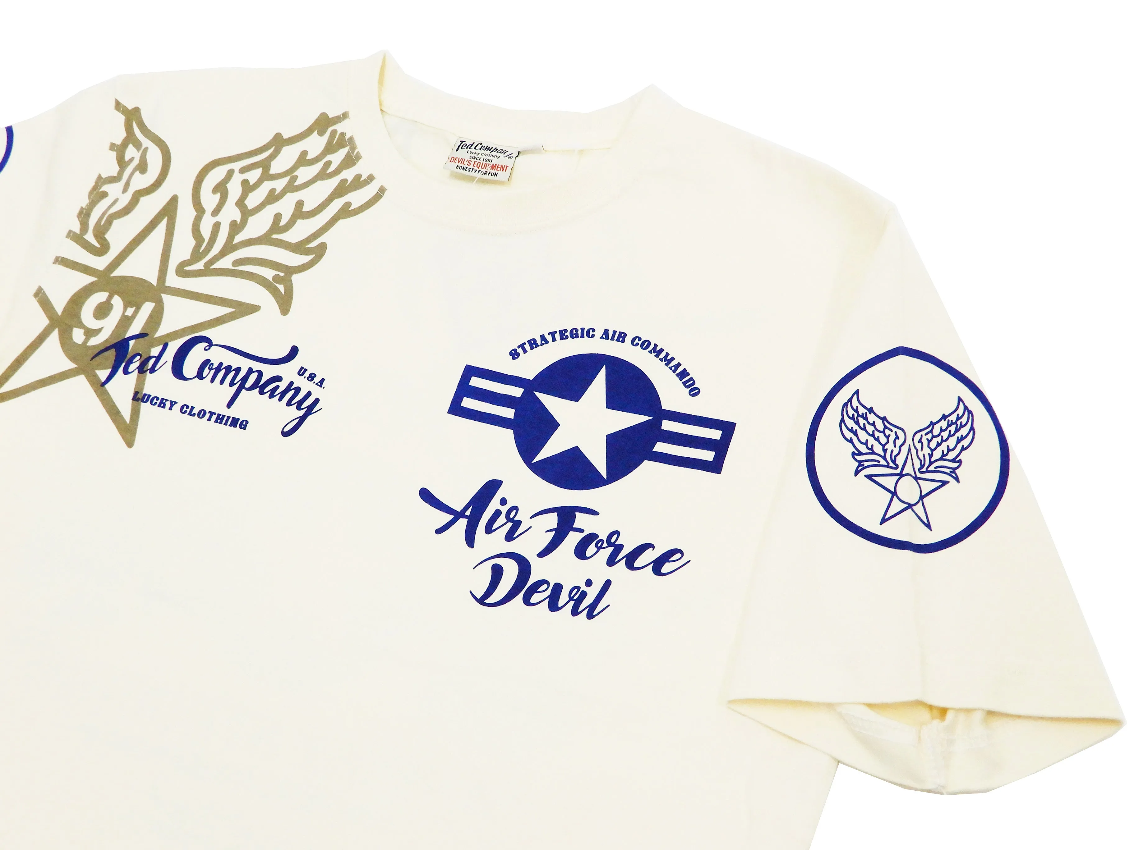 Tedman T-Shirt Men's Lucky Devil Military Graphic Short Sleeve Tee Efu-Shokai TDSS-545 Off-White