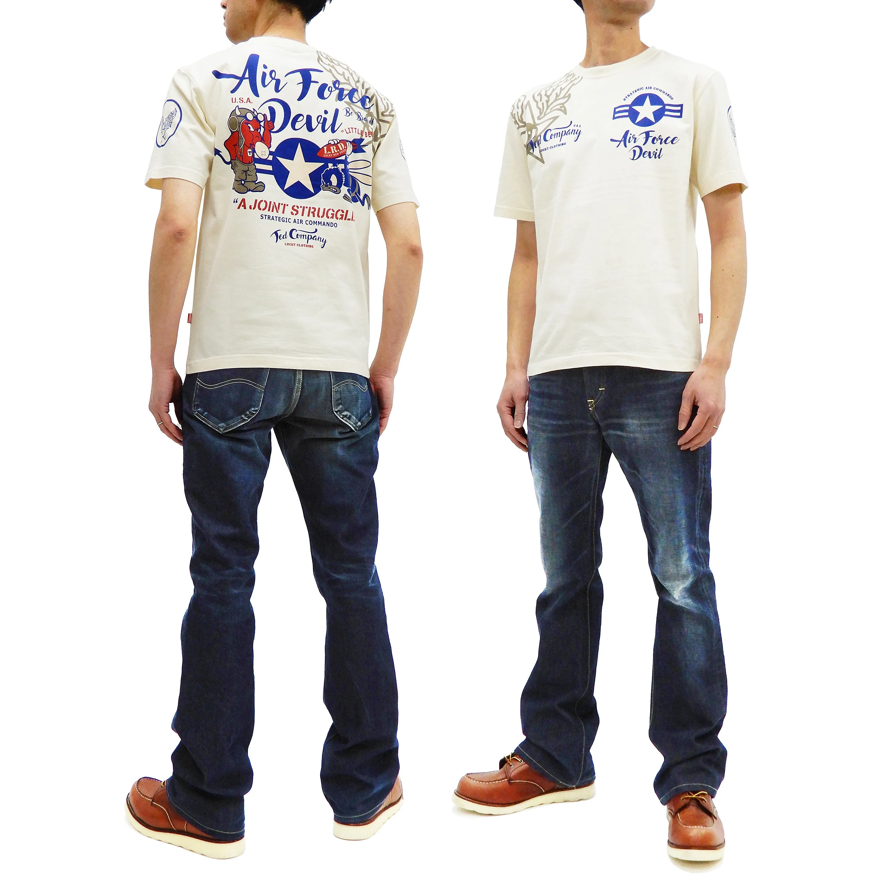 Tedman T-Shirt Men's Lucky Devil Military Graphic Short Sleeve Tee Efu-Shokai TDSS-545 Off-White