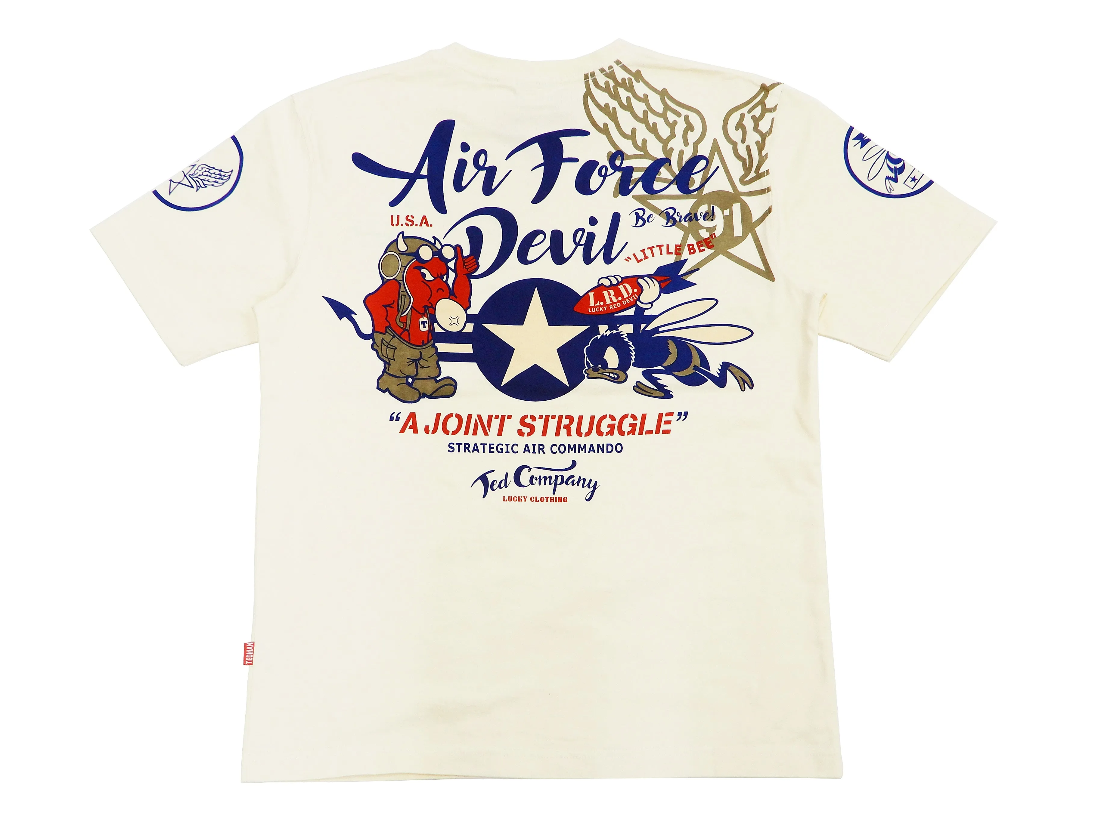 Tedman T-Shirt Men's Lucky Devil Military Graphic Short Sleeve Tee Efu-Shokai TDSS-545 Off-White