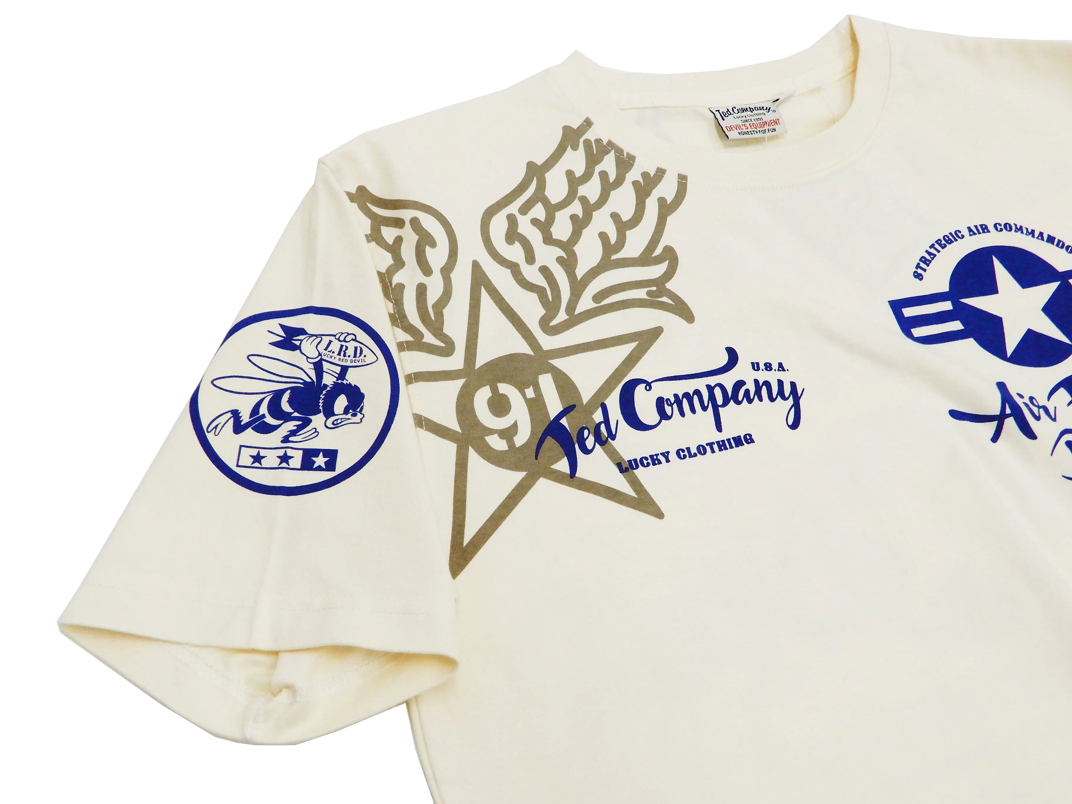 Tedman T-Shirt Men's Lucky Devil Military Graphic Short Sleeve Tee Efu-Shokai TDSS-545 Off-White