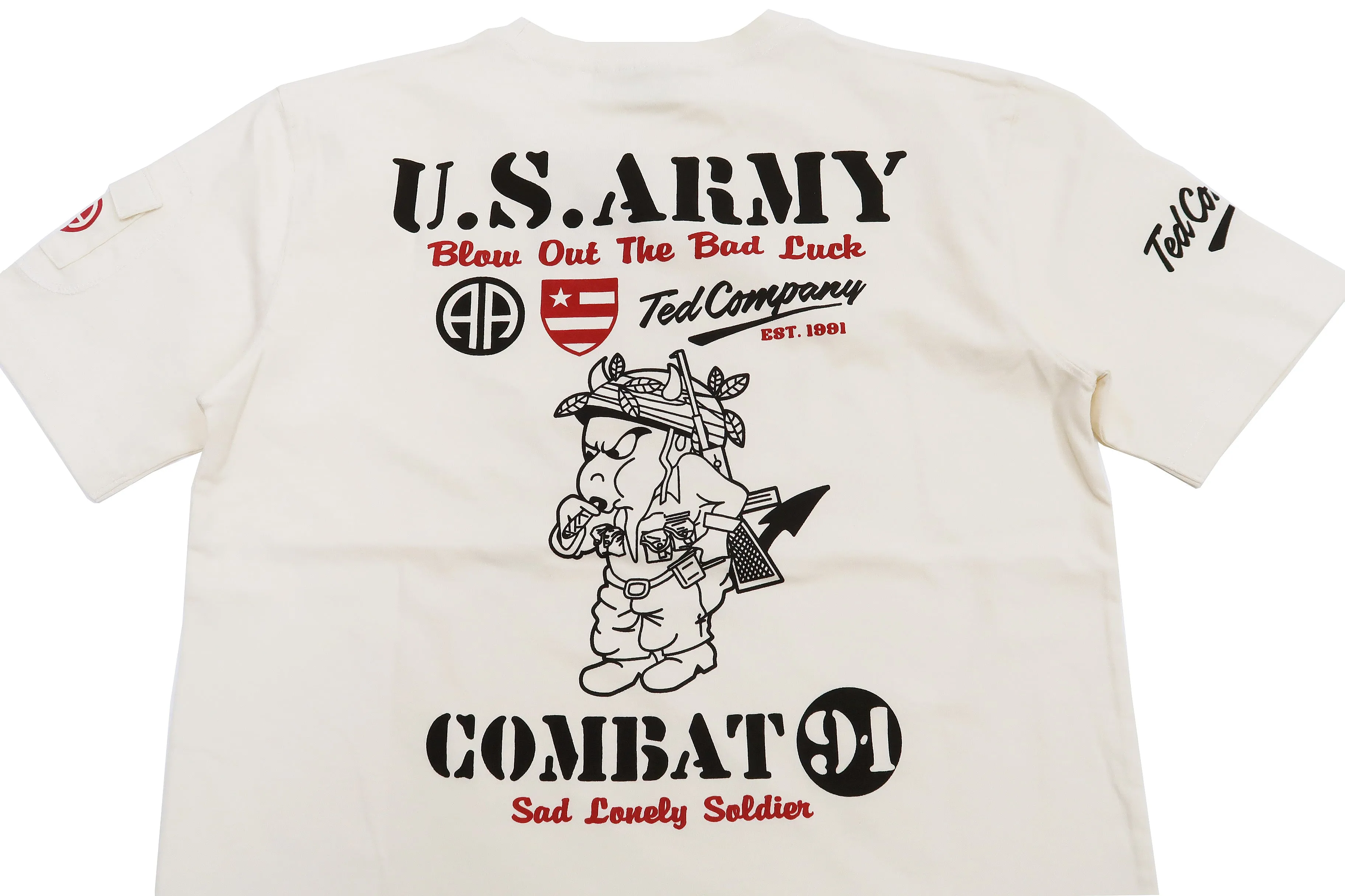 Tedman T-Shirt Men's Lucky Devil Military Graphic Short Sleeve Tee Efu-Shokai TDSS-549 Off-White