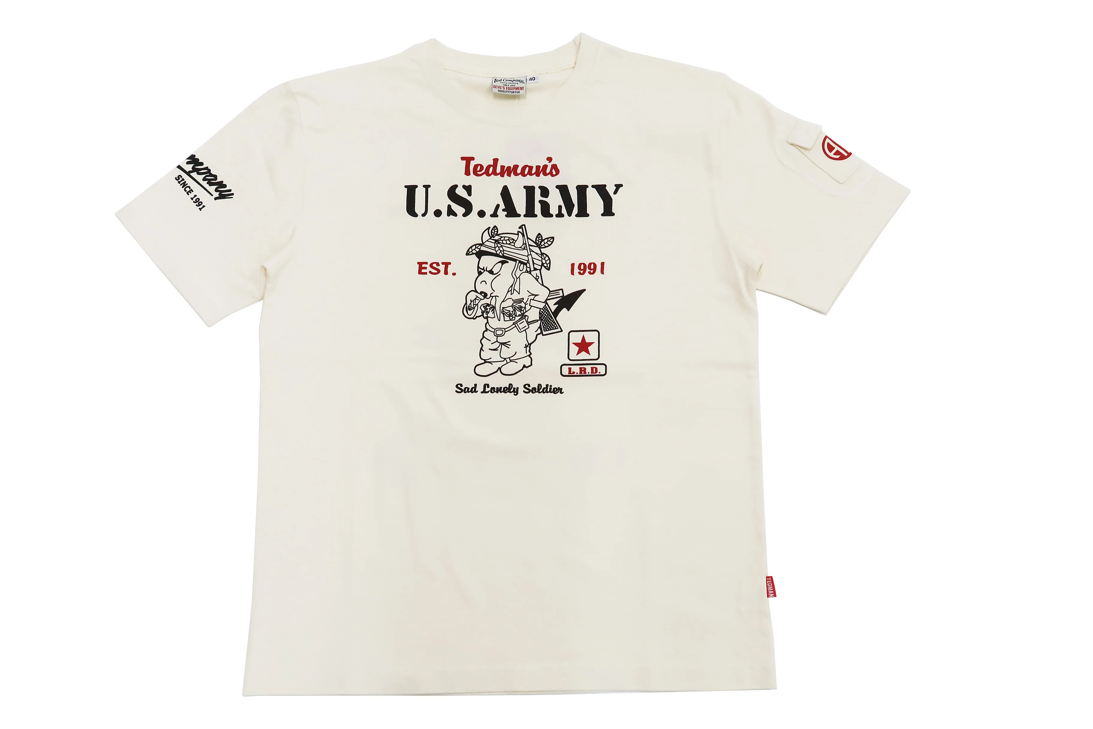 Tedman T-Shirt Men's Lucky Devil Military Graphic Short Sleeve Tee Efu-Shokai TDSS-549 Off-White