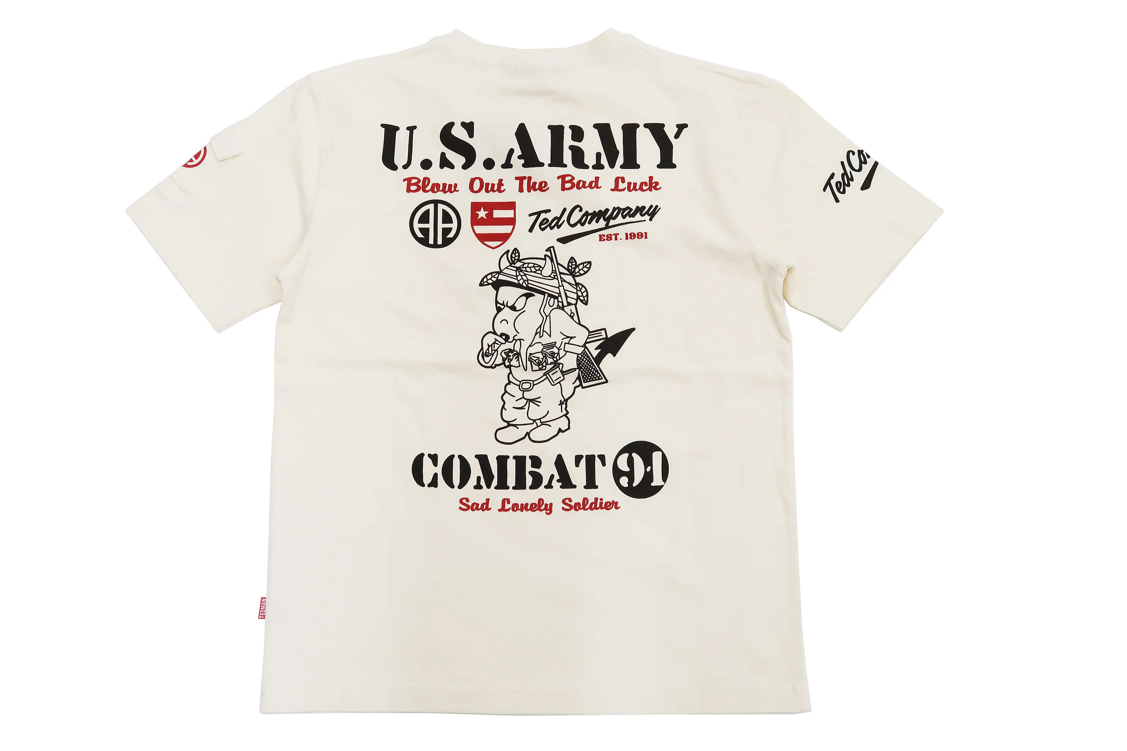 Tedman T-Shirt Men's Lucky Devil Military Graphic Short Sleeve Tee Efu-Shokai TDSS-549 Off-White