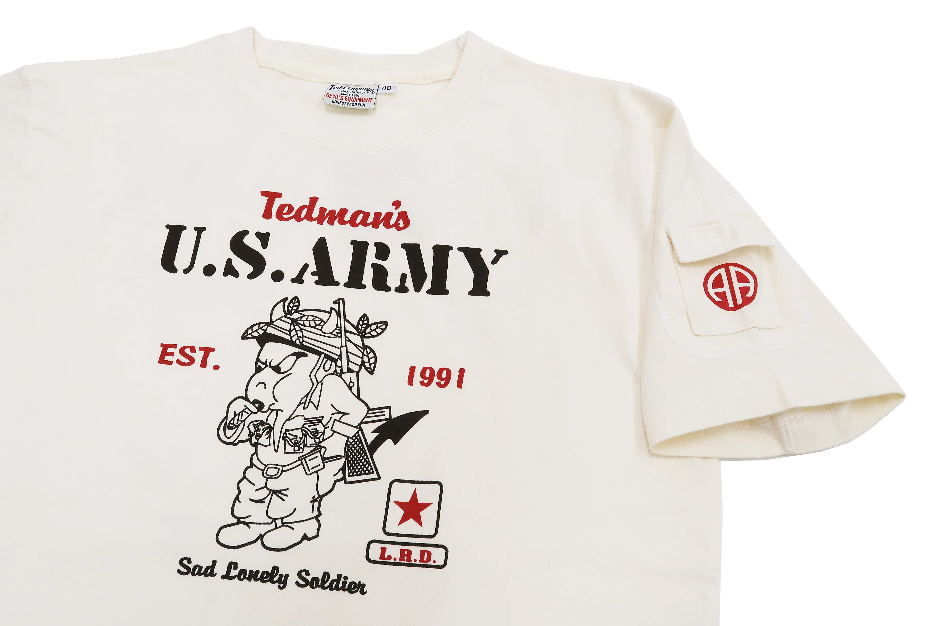 Tedman T-Shirt Men's Lucky Devil Military Graphic Short Sleeve Tee Efu-Shokai TDSS-549 Off-White
