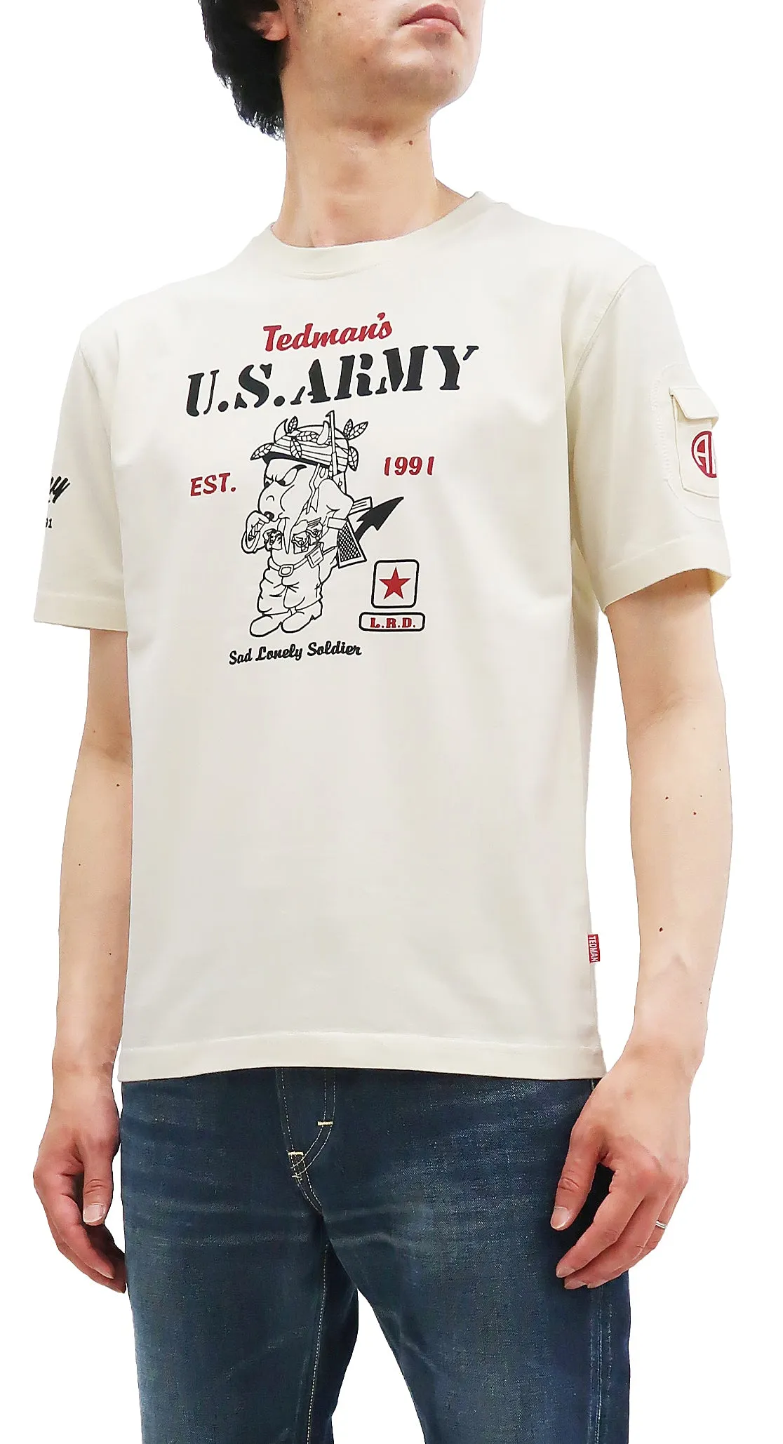 Tedman T-Shirt Men's Lucky Devil Military Graphic Short Sleeve Tee Efu-Shokai TDSS-549 Off-White