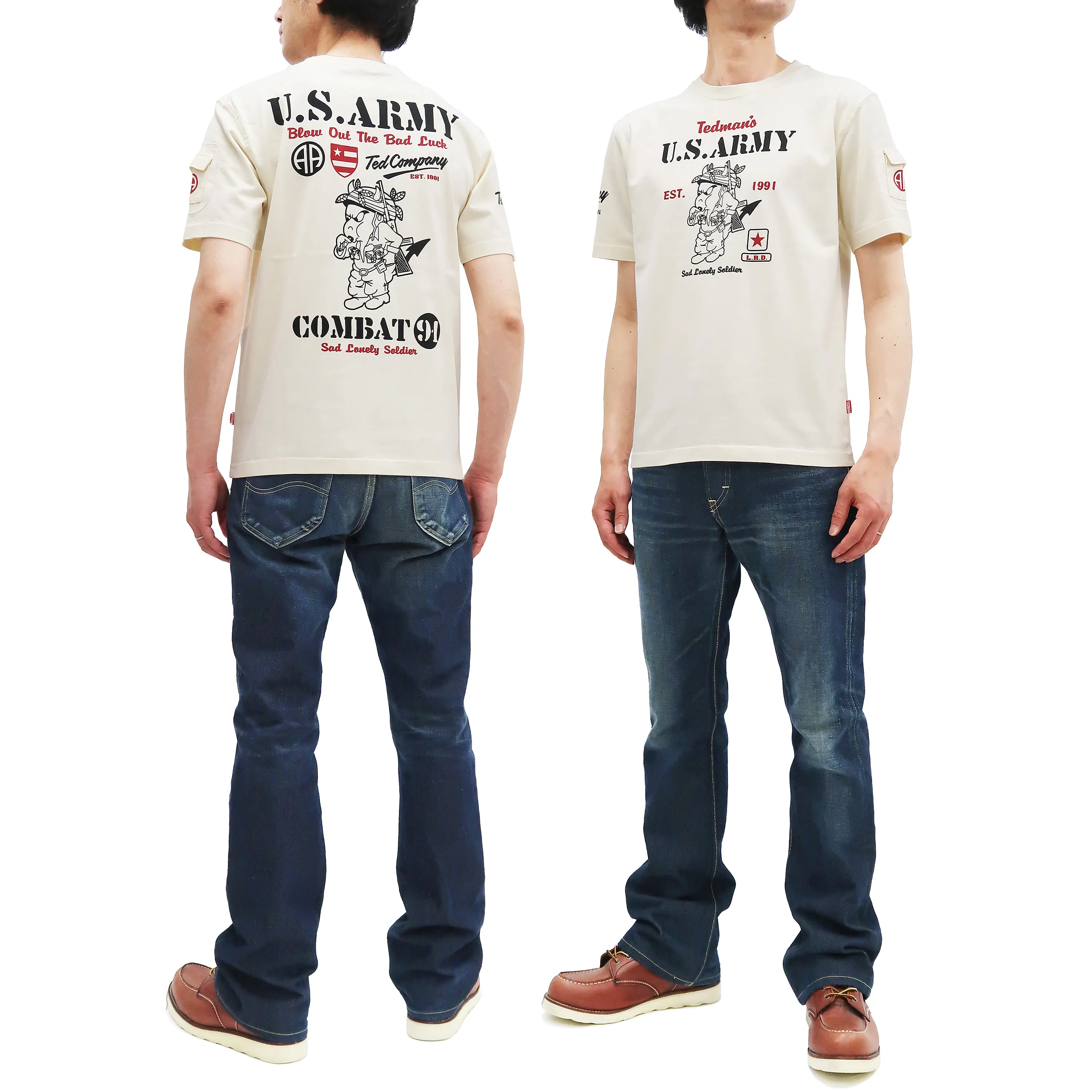 Tedman T-Shirt Men's Lucky Devil Military Graphic Short Sleeve Tee Efu-Shokai TDSS-549 Off-White