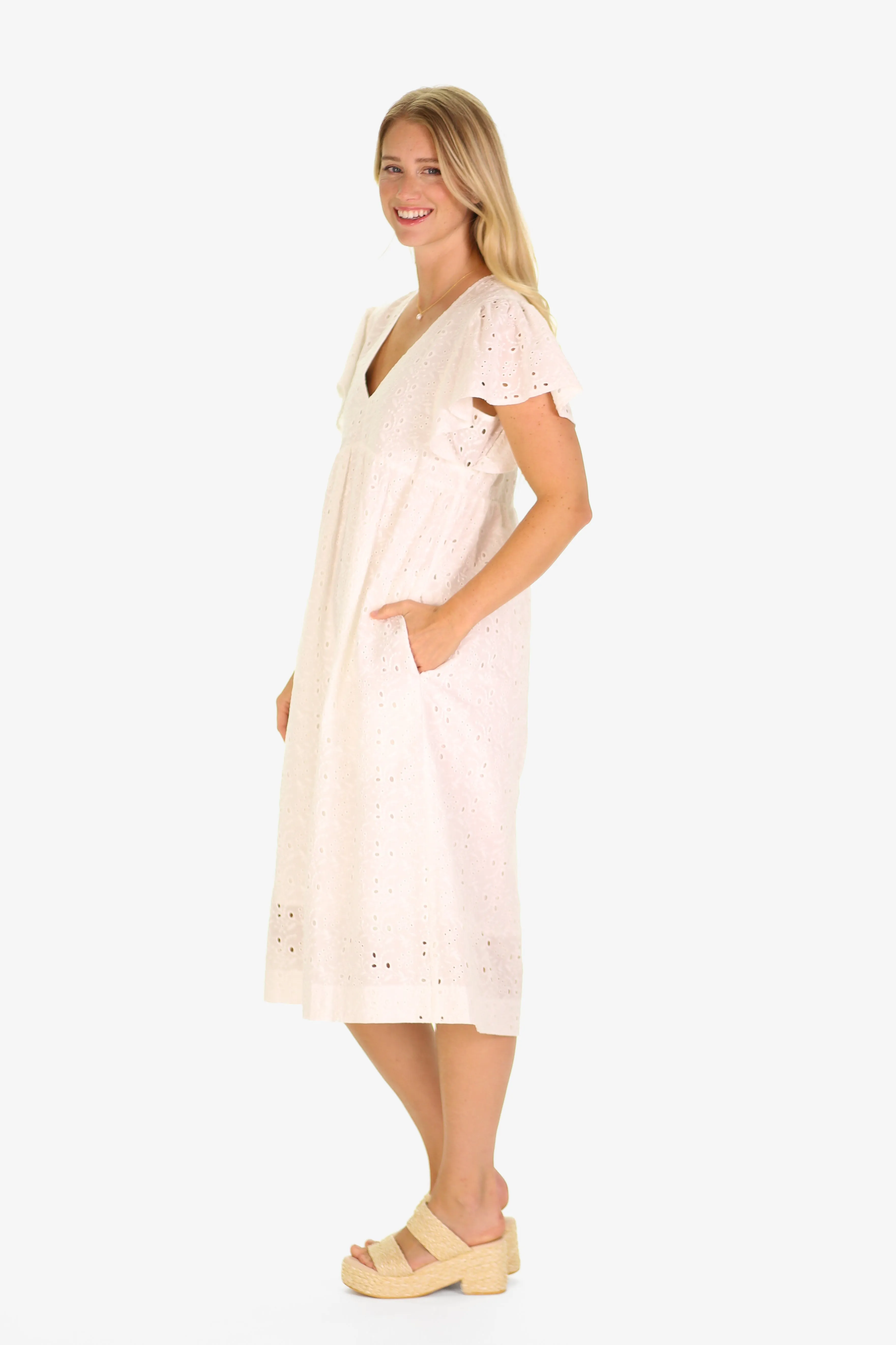 The Avis Dress in White Eyelet