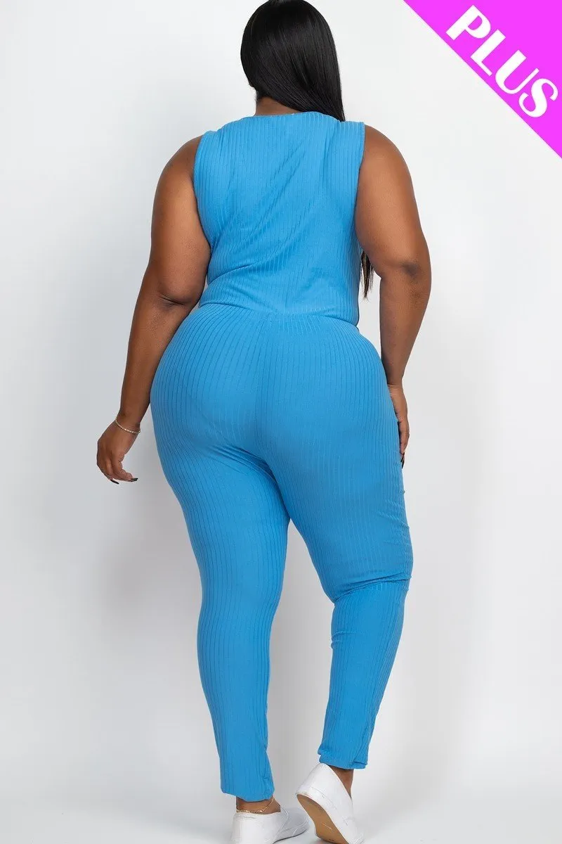 Thick Madam Ribbed Sleeveless Drawstring Jumpsuit Voluptuous ( ) Size - 9 colors - Ships from The US