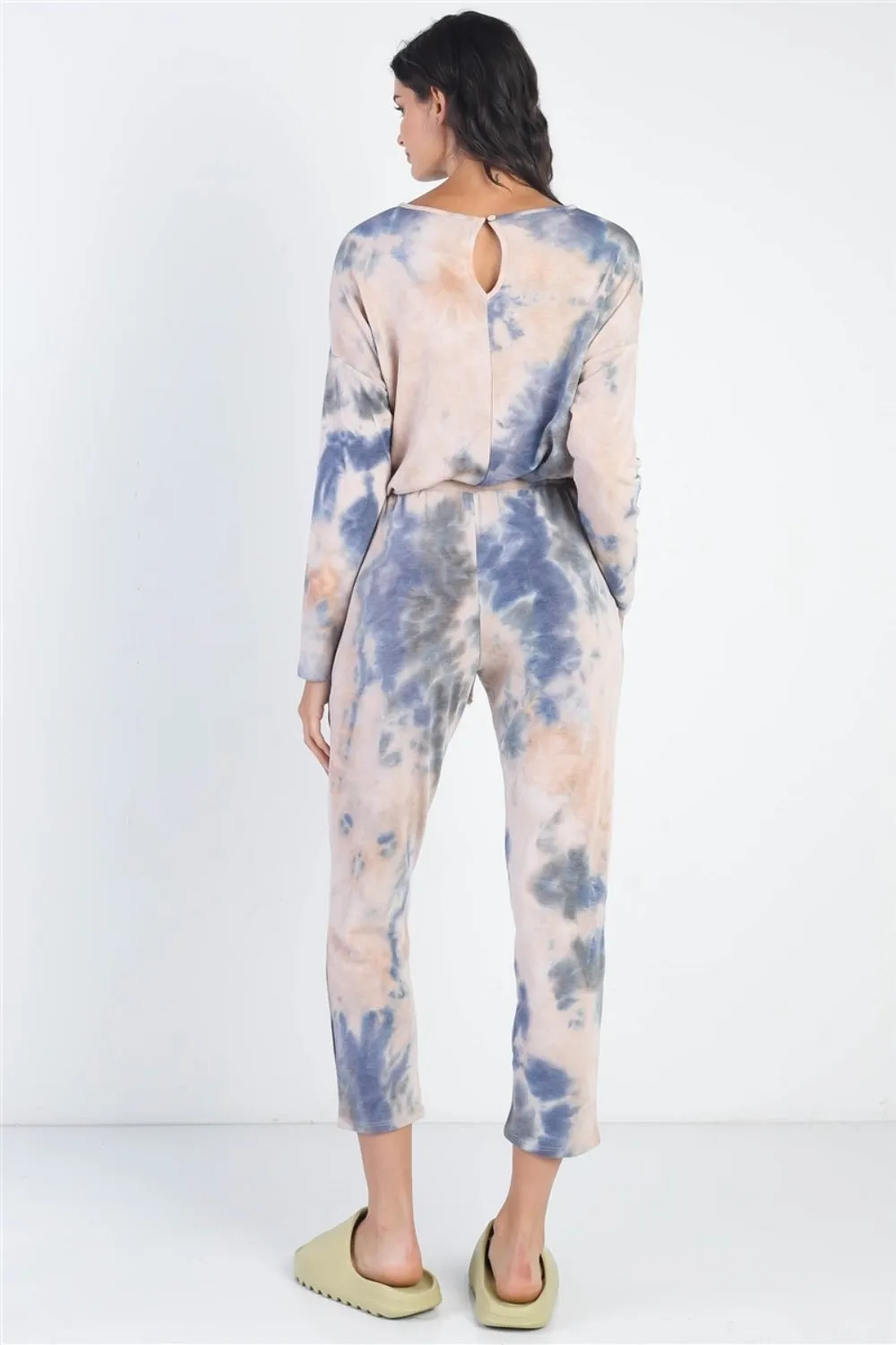 Tie-Dye Round Neck Long Sleeve Jumpsuit