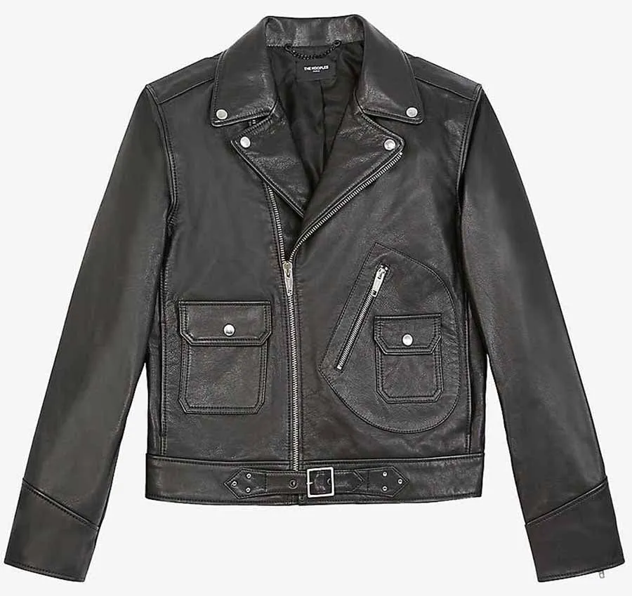 Trendy Mens Black Leather Biker Jacket