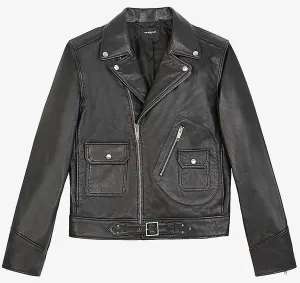 Trendy Mens Black Leather Biker Jacket