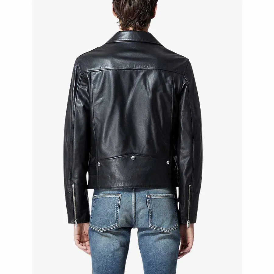 Trendy Mens Black Leather Biker Jacket