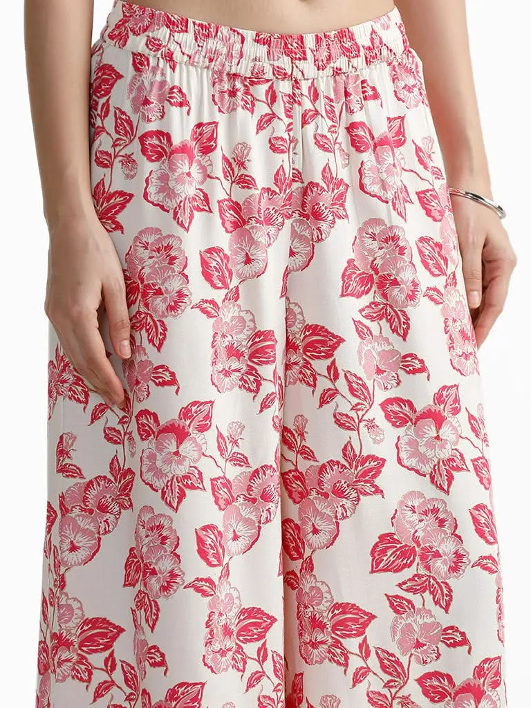Utsa Pink Floral Printed Ankle Length Palazzos
