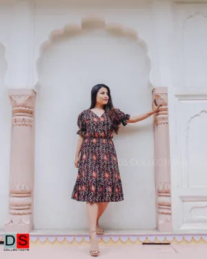V-Neck Button Down Floral Dress