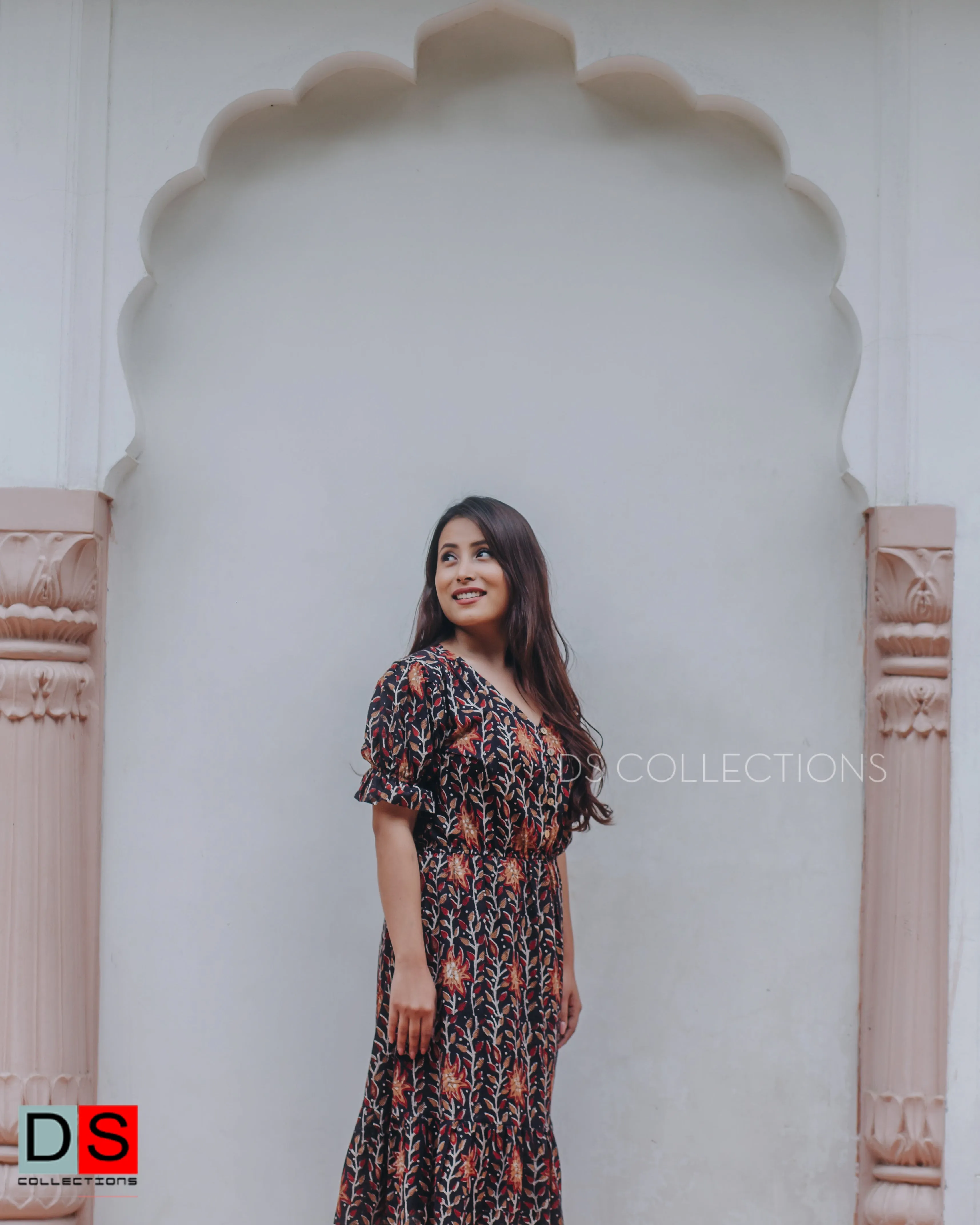 V-Neck Button Down Floral Dress