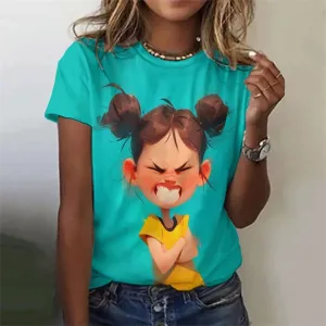 Vibrant Anime Girls 3D Printed Plus Size Graphic Tee - Y2K Harajuku Style Short Sleeve T-Shirt for Trendy Women