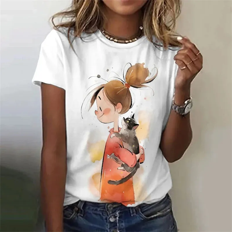 Vibrant Anime Girls 3D Printed Plus Size Graphic Tee - Y2K Harajuku Style Short Sleeve T-Shirt for Trendy Women