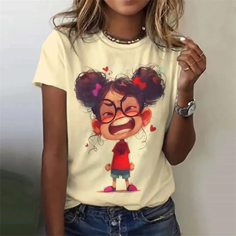 Vibrant Anime Girls 3D Printed Plus Size Graphic Tee - Y2K Harajuku Style Short Sleeve T-Shirt for Trendy Women