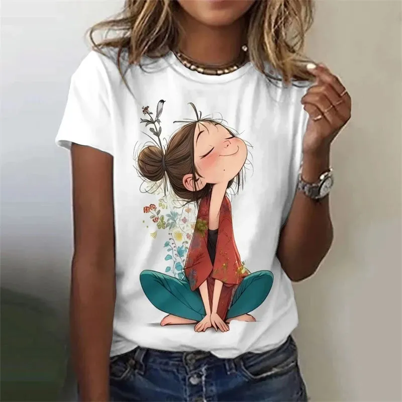 Vibrant Anime Girls 3D Printed Plus Size Graphic Tee - Y2K Harajuku Style Short Sleeve T-Shirt for Trendy Women