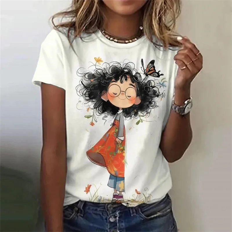 Vibrant Anime Girls 3D Printed Plus Size Graphic Tee - Y2K Harajuku Style Short Sleeve T-Shirt for Trendy Women