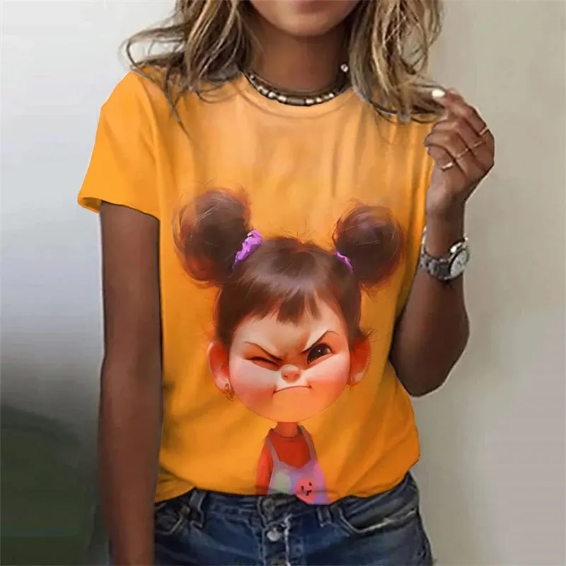 Vibrant Anime Girls 3D Printed Plus Size Graphic Tee - Y2K Harajuku Style Short Sleeve T-Shirt for Trendy Women