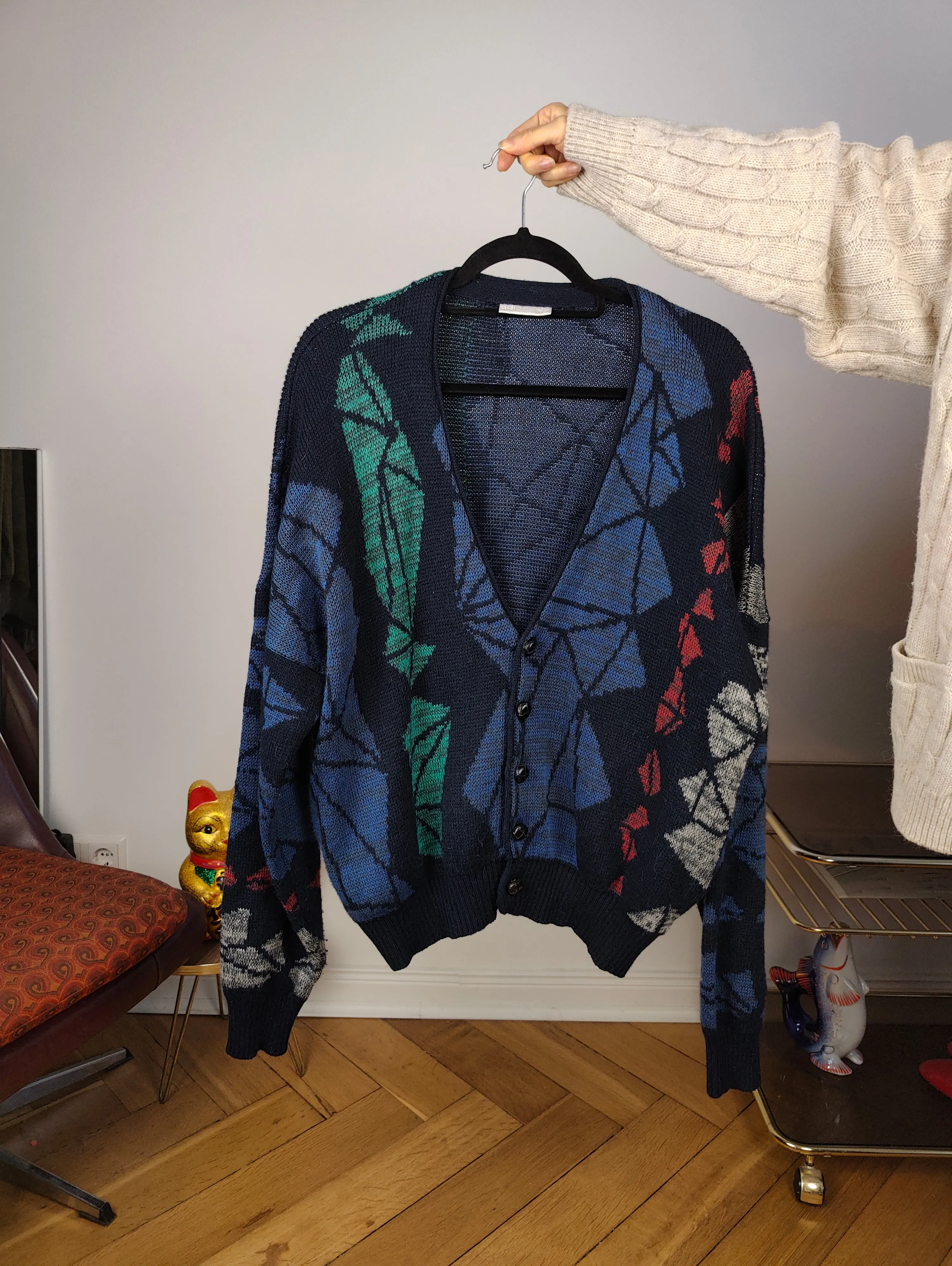 Vintage Adidas alpaca wool cardigan M | blue pattern knit knitted sweater jacket women unisex men